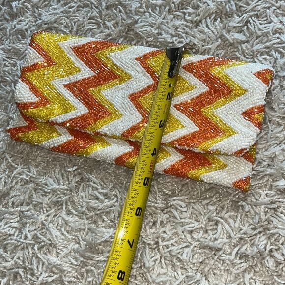 Moyna Beaded Clutch Satin Lining Orange, Yellow, And White Evening Bag, Zipper - Picture 7 of 10